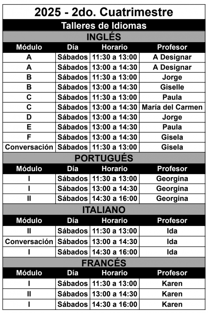 Horarios idiomas